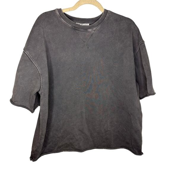Zara Short-Sleeved Crewneck Sweatshirt Women's Size Medium Gray Athleisure - Picture 1 of 5